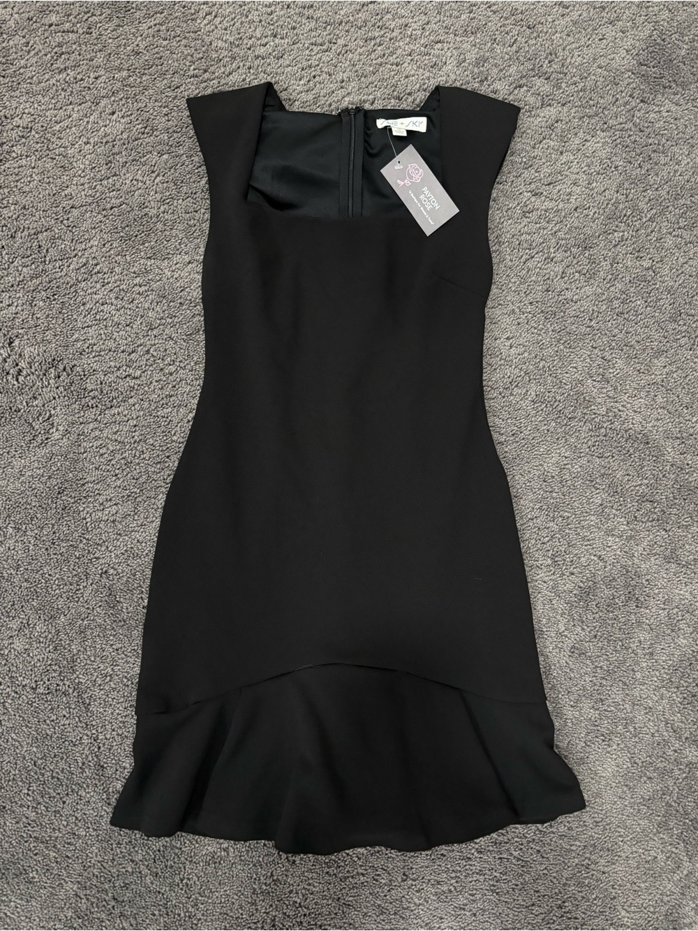 Black Cap-Sleeve Mini Dress with Flared Hem